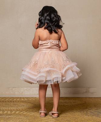 Knee length embroidered frock with haltered neck 3