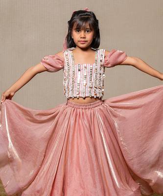 Sequin hand work top with pleated flowy lehenga 2