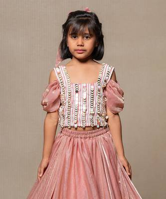 Sequin hand work top with pleated flowy lehenga 3