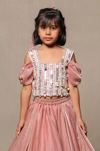Sequin hand work top with pleated flowy lehenga