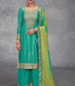 Truquoise embroidered mirror digital printed chinon palazzo straight Full Stitched Suit
