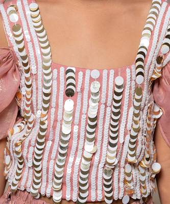 Sequin hand work top with pleated flowy lehenga 4