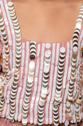 Sequin hand work top with pleated flowy lehenga