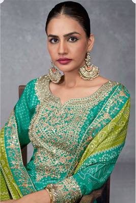 Truquoise embroidered mirror digital printed chinon palazzo straight Full Stitched Suit 2