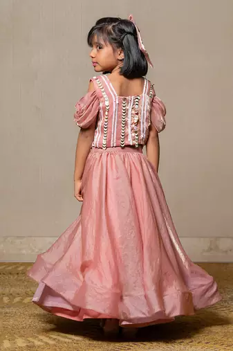 Sequin hand work top with pleated flowy lehenga