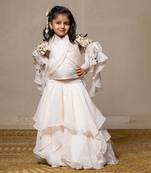 Intricate sequin embellishment cape with halter neck top and layered skirt