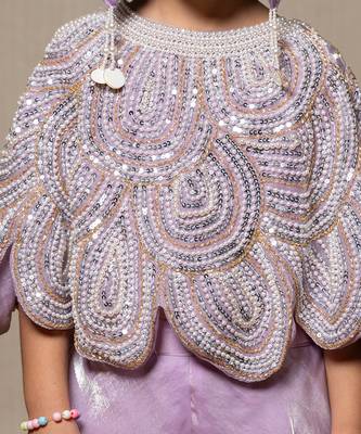 Lilac coloured crop top with heavy embroidered cape and pants 3