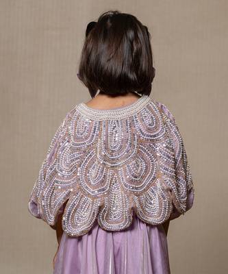 Lilac coloured crop top with heavy embroidered cape and pants 5