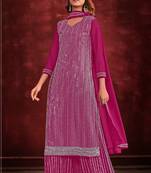 Pink embroidered georgette sharara straight Full Stitched Suit
