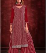 Red embroidered georgette sharara straight Full Stitched Suit