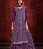 Purple embroidered georgette sharara straight Full Stitched Suit