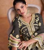 Black embroidered chinon free size stitched palazzo style salwar suit