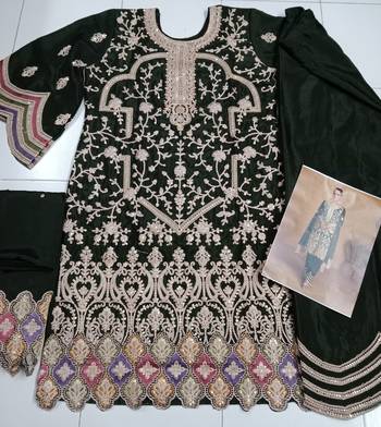 Black embroidered chinon free size stitched palazzo style salwar suit 2