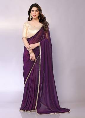 Purple embellished tissue  saree with blouse piece 1