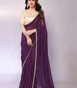 Purple embellished tissue  saree with blouse piece