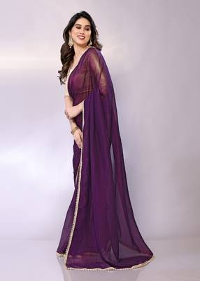 Purple embellished tissue  saree with blouse piece 2