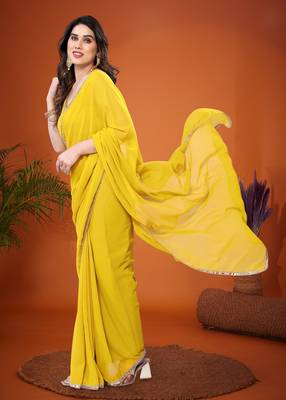 Yellow embellished pure georgette  saree with blouse piece 2