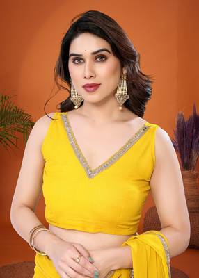 Yellow embellished pure georgette  saree with blouse piece 5