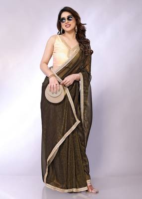 Olive embellished tissue  saree with blouse piece 1