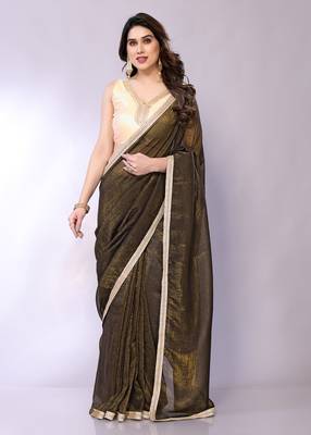 Olive embellished tissue  saree with blouse piece 2