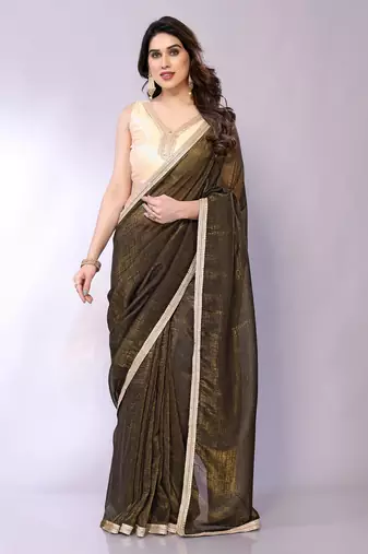 Olive embellished tissue  saree with blouse piece