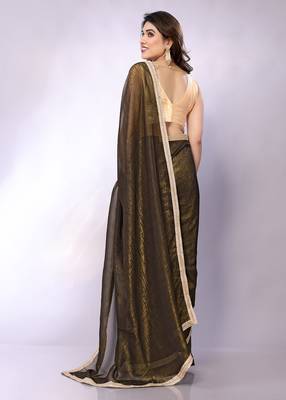 Olive embellished tissue  saree with blouse piece 3
