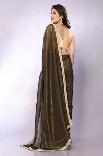 Olive embellished tissue  saree with blouse piece