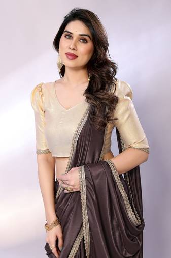 Brown embellished poly crepe  saree with blouse piece