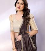 Brown embellished poly crepe  saree with blouse piece