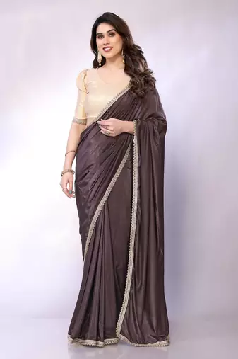 Brown embellished poly crepe  saree with blouse piece