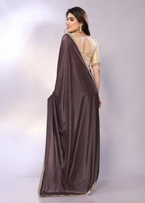 Brown embellished poly crepe  saree with blouse piece 3