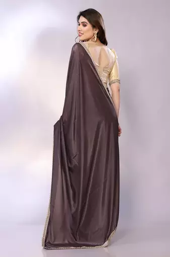 Brown embellished poly crepe  saree with blouse piece