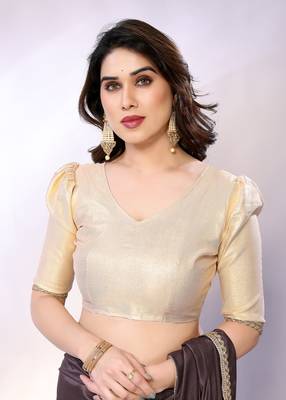 Brown embellished poly crepe  saree with blouse piece 5