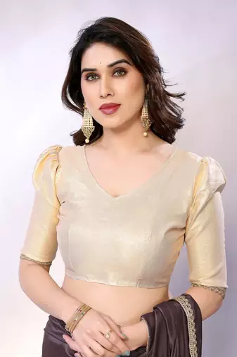 Brown embellished poly crepe  saree with blouse piece