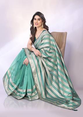 Blue embellished organza  saree with blouse piece 1