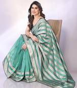 Blue embellished organza  saree with blouse piece