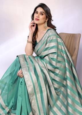 Blue embellished organza  saree with blouse piece 2