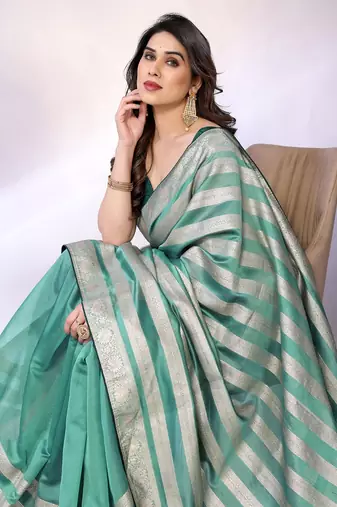 Blue embellished organza  saree with blouse piece