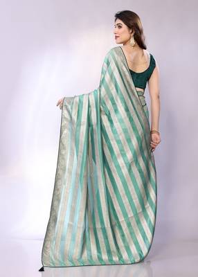 Blue embellished organza  saree with blouse piece 4