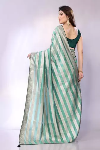 Blue embellished organza  saree with blouse piece