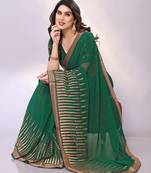 Green embellished pure georgette  saree with blouse piece