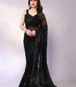 Black embellished pure georgette  saree with blouse piece
