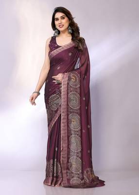 Mauve embellished poly chiffon  saree with blouse piece 1