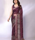Mauve embellished poly chiffon  saree with blouse piece