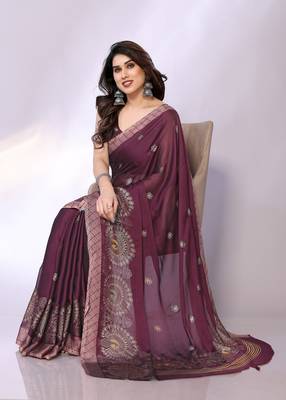 Mauve embellished poly chiffon  saree with blouse piece 2