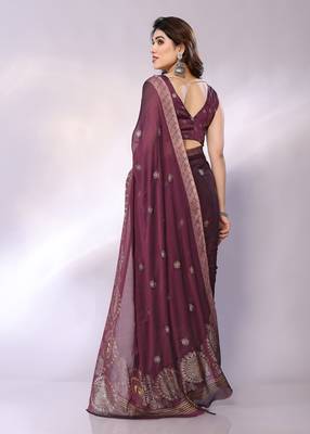 Mauve embellished poly chiffon  saree with blouse piece 4