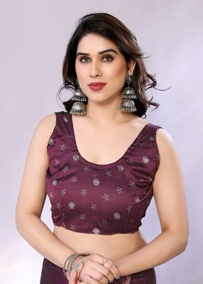 Mauve embellished poly chiffon  saree with blouse piece 5