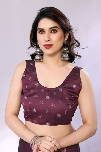Mauve embellished poly chiffon  saree with blouse piece