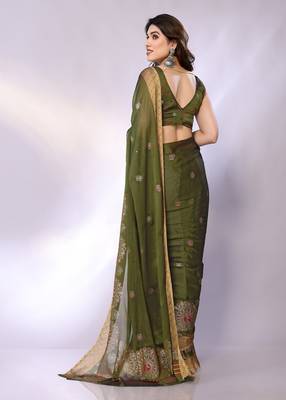 Olive embellished poly chiffon  saree with blouse piece 4