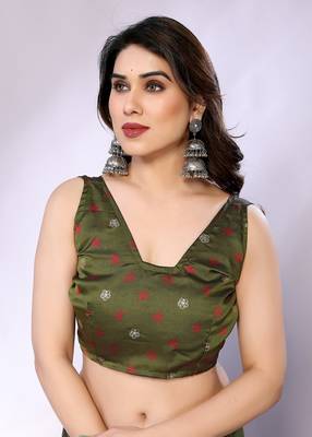 Olive embellished poly chiffon  saree with blouse piece 5